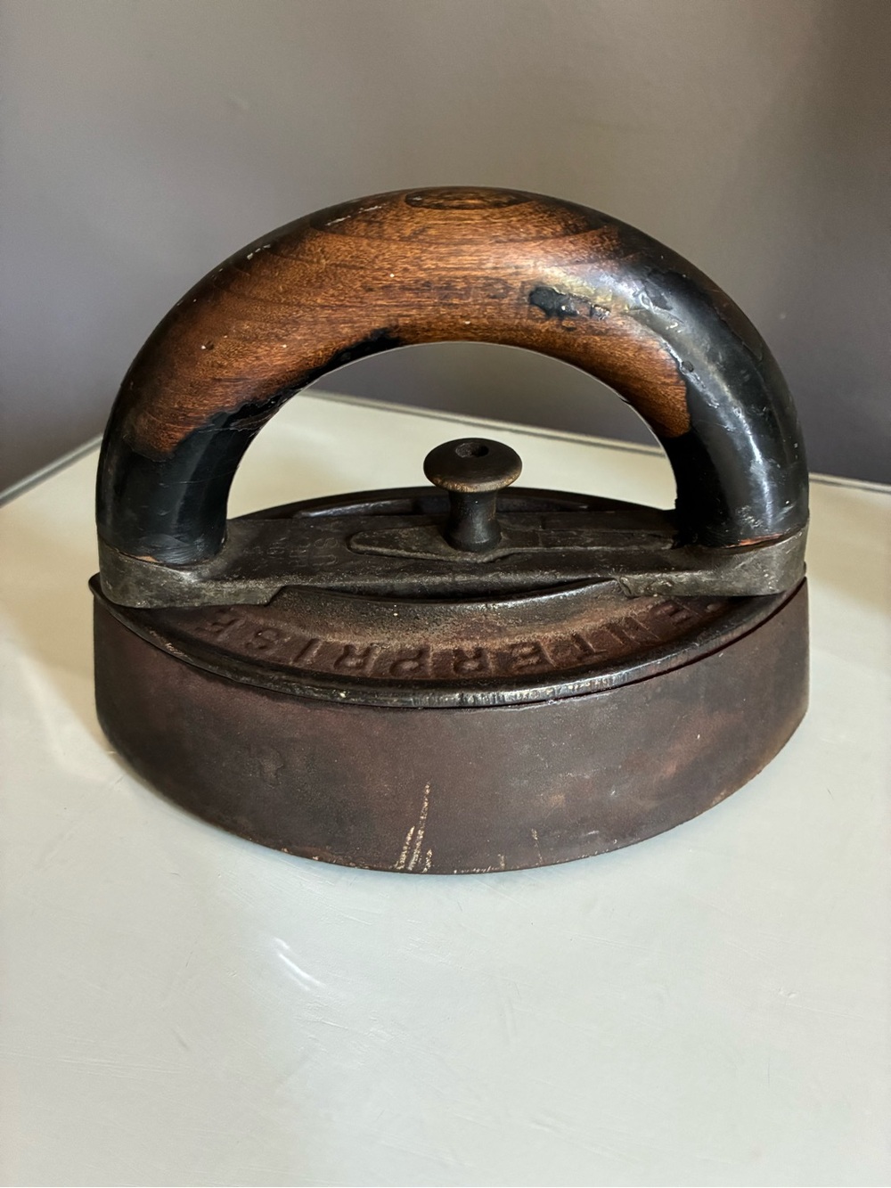 Antique Wood Handle Cast  Iron Clothing Press - Home Kitchen Accent Primitive
